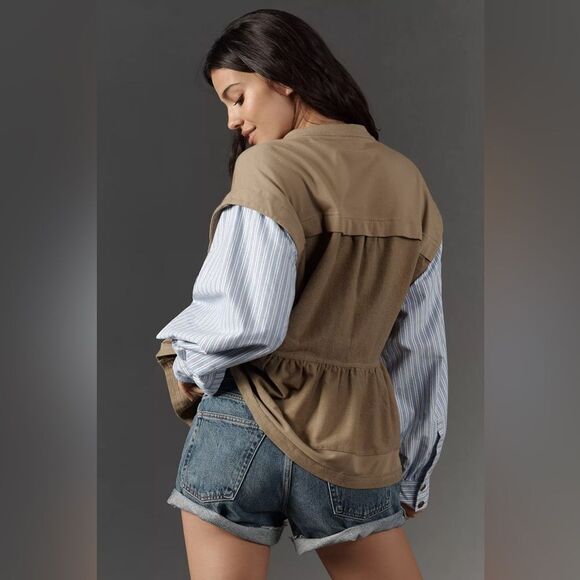 Anthropologie Pilcro Shirt Sleeve Knit Babydoll Shacket Size XL - Picture 2 of 4